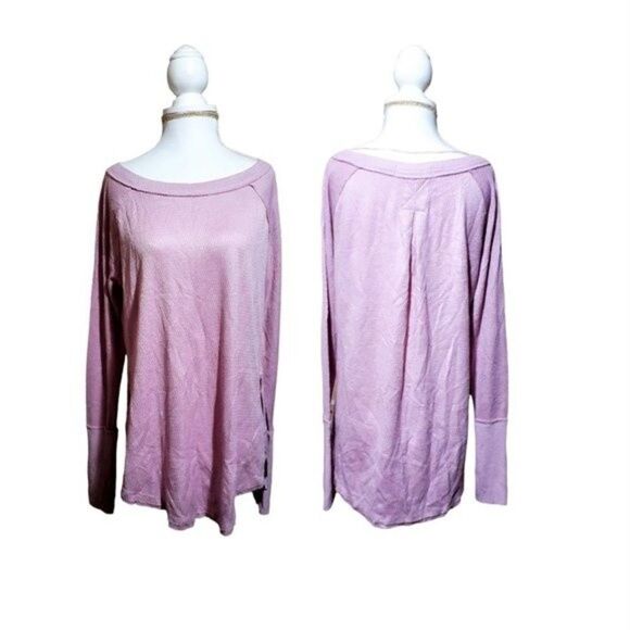 Free People We The Free Pink Snowy Thermal Side Split Long Sleeves  Extra Small - Picture 7 of 9